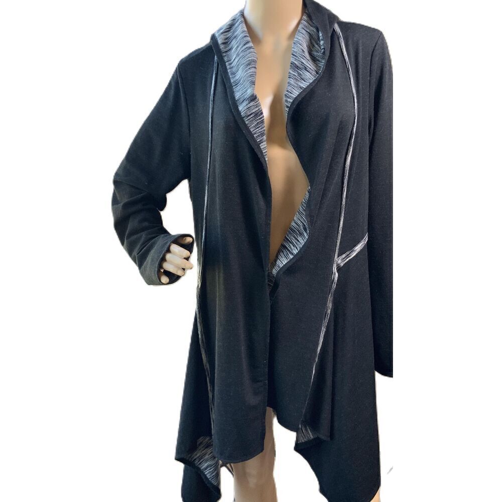 Max Studio Grey Hooded Stretch Long Sleeve Grunge Cardigan Academia Sweater Lg